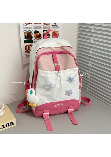 Macaron Sevimli Çok Yönlü Ortaokul Okul Kadın Kontrast Renk Sırt Lise Öğrencisi Sırt Çantası (Yurt Dışından)