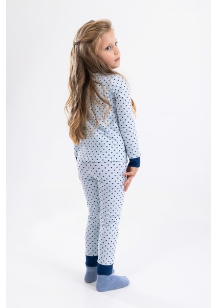 Kız Çocuk Uzun Kollu Pijama Takımı 9198 Mavi