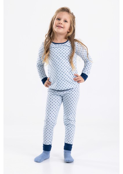 Kız Çocuk Uzun Kollu Pijama Takımı 9198 Mavi