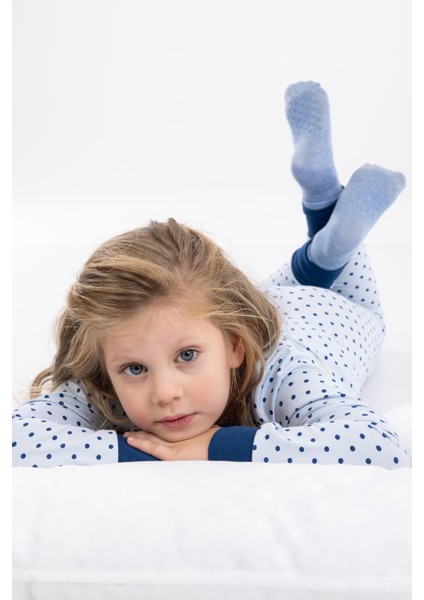 Kız Çocuk Uzun Kollu Pijama Takımı 9198 Mavi