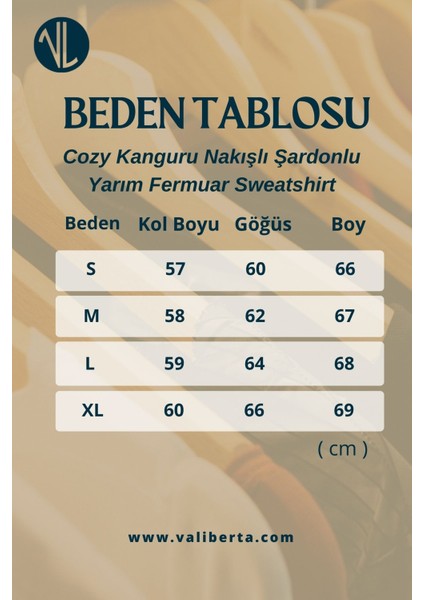 Cozy Kanguru Nakışlı Şardonlu Yarım Fermuar Sweatshirt - Mavi