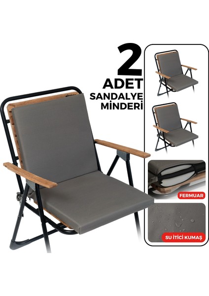 2'li Arkalıklı Sandalye Minderi Fermuarlı 40X40 Sırtlıklı Sandalye Minderi Antrasit