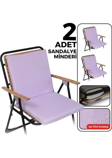 2'li sandalye minderi su ıtici kumaş 40 x 40 cm sünger sırtlıklı sandalye minderi bağcıklı lila