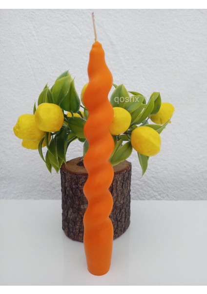 Turuncu Italyan Burgulu Şamdan Soya Mumu Doğal Kokulu Çubuk Konik Burgu Spiral Mum Dekoratif 1 Adet