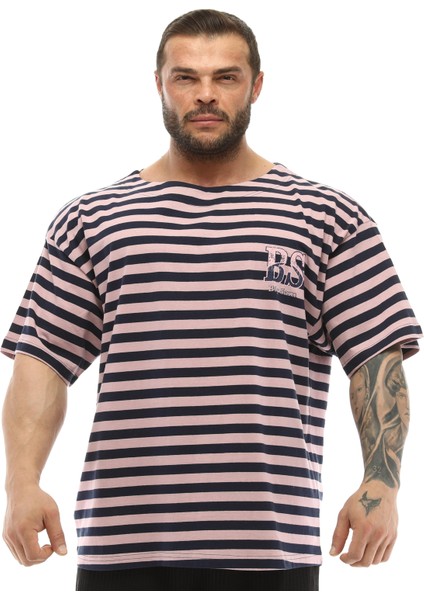 Çizgili Oversize Gym Tişört Big Sam 2525