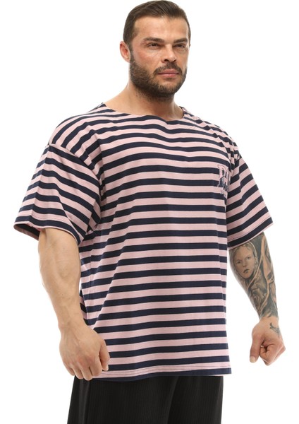Çizgili Oversize Gym Tişört Big Sam 2525