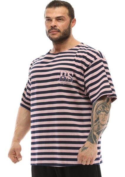Çizgili Oversize Gym Tişört Big Sam 2525