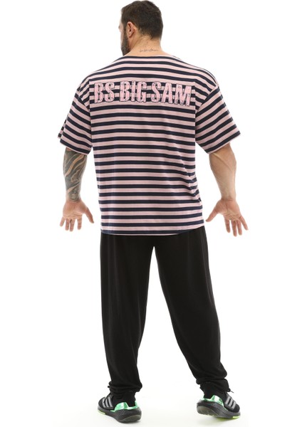 Çizgili Oversize Gym Tişört Big Sam 2525