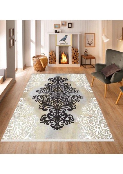 Crowban Kaymaz Taban Makinada Yıkanabilir Salon Halısı Mutfak Yuvarlak Halı Bohem Cool Halı Yolluk