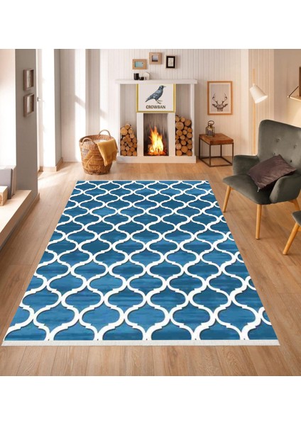 Crowban Kaymaz Taban Makinada Yıkanabilir Salon Halısı Mutfak Yuvarlak Halı Bohem Cool Halı Yolluk