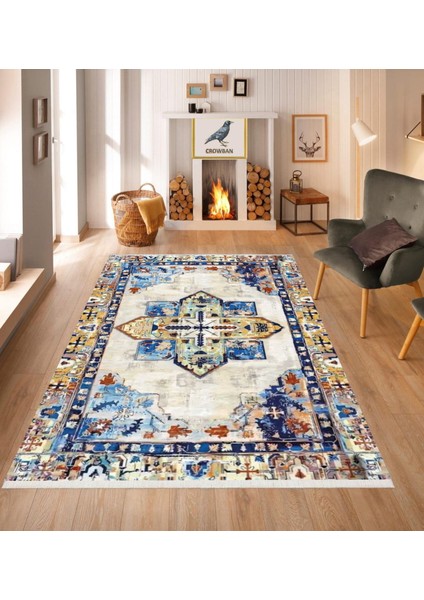 Crowban Kaymaz Taban Makinada Yıkanabilir Salon Halısı Mutfak Yuvarlak Halı Bohem Cool Halı Yolluk