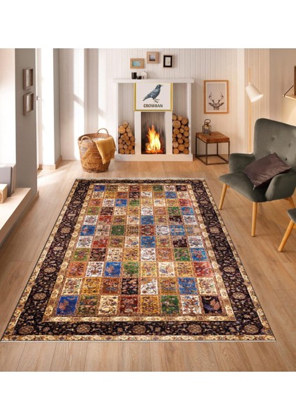 Kaymaz Taban Makinada Yıkanabilir Salon Halısı Mutfak Yuvarlak Halı Bohem Cool Halı Yolluk