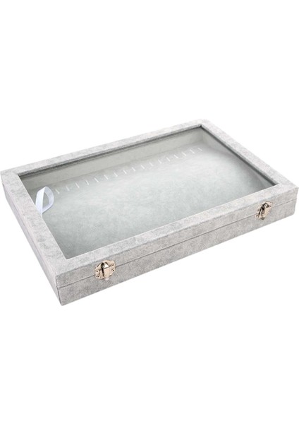 Kolye Düzenleyici Vitrin Kutusu Şeffaf Kapaklı Kilitlenebilir Mücevher Sergileme Gri (Yurt Dışından)