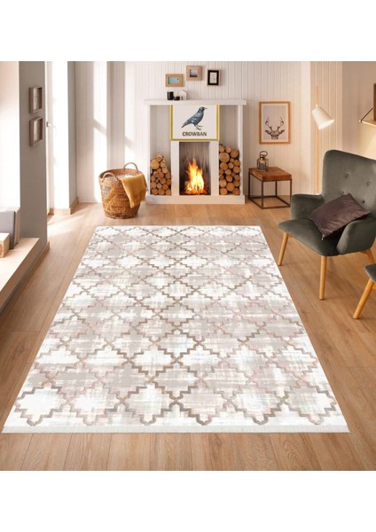 Kaymaz Taban Makinada Yıkanabilir Salon Halısı Mutfak Yuvarlak Halı Bohem Cool Halı Yolluk