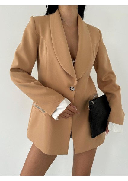 Double Kumaş Taş Detaylı Ceket - Camel fiyatları