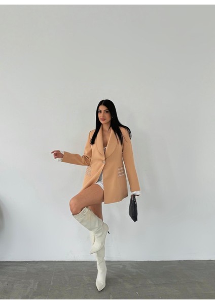 Double Kumaş Taş Detaylı Ceket - Camel fırsatları