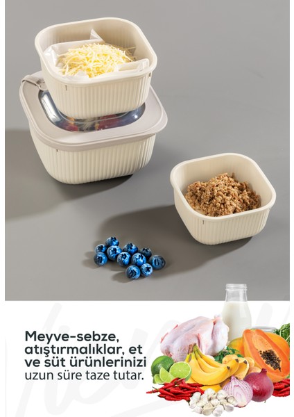3lü Mikrodalga ve Difrize Uygun Vip Kapaklı Özel Saklama Kabı Seti Bej fırsatları