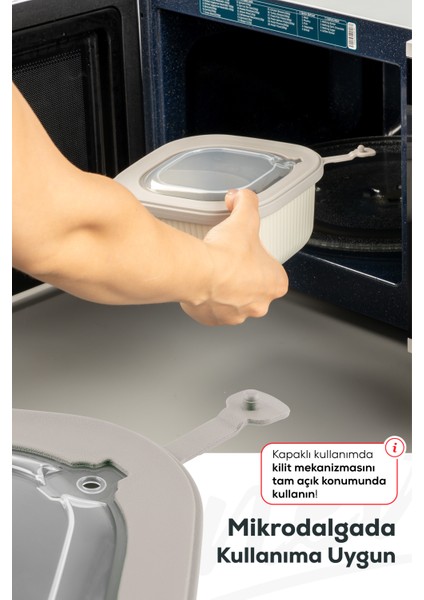 3lü Mikrodalga ve Difrize Uygun Vip Kapaklı Özel Saklama Kabı Seti Bej indirimleri