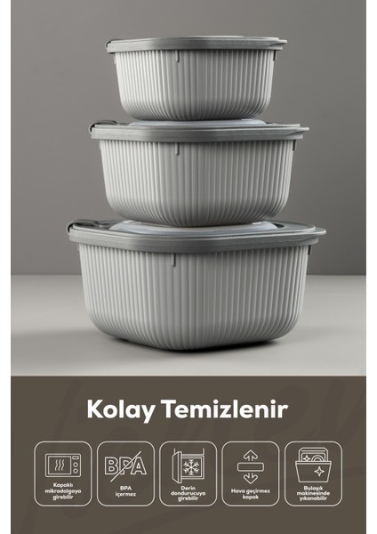 12LI 4X(600-1100-1800 Ml) Mikrodalga ve Difrize Uygun Vip Kapaklı Özel Saklama Kabı Seti Antrasit