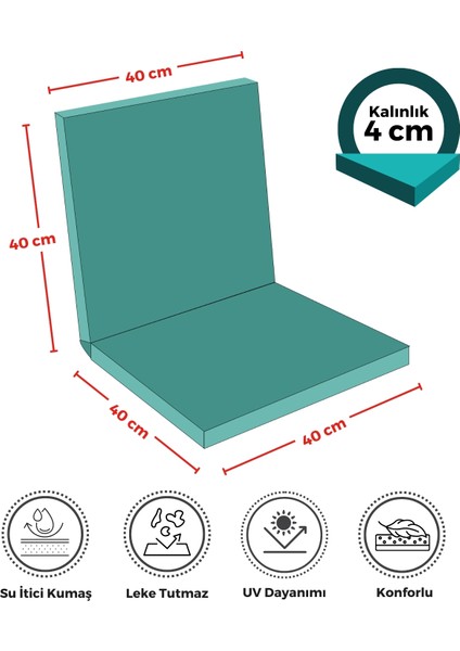 2'li sandalye minderi su ıtici kumaş 40 x 40 cm sünger sırtlıklı sandalye minderi bağcıklı turkuaz modelleri