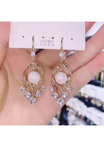 moda Kedi Gözü Elmas Küpe Kadın Ilkbahar ve Yaz Ince Yeni Stil Işık Lüks High-End Küpe (Yurt Dışından)
