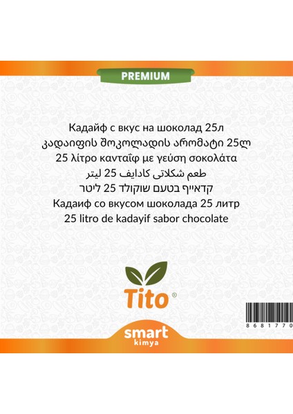 Premium Kadayıflı Çikolata Aroması 25 Litre fiyatları