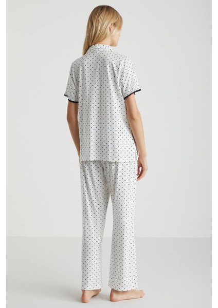 Polka Fırfır Kol Detaylı Pijama Takımı