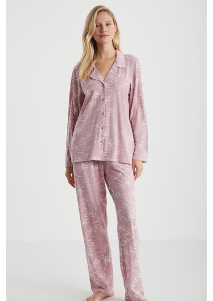 Leaf Düğmeli Pijama Takımı