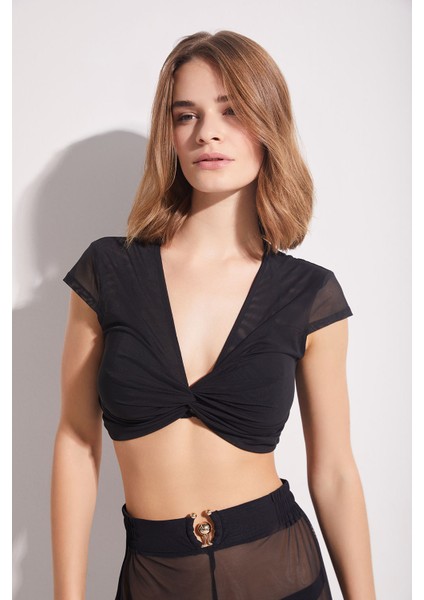 Rital Önü Burgulu Tül Crop