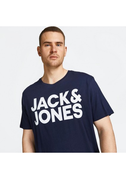 Jack&jones 12158505 Kalın Jack&jones Yazı 0 Yaka Kısa Kol Tshırt Lacivert-8xl