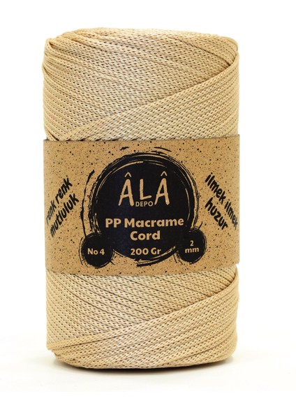2 mm - 200 gr Polyester (Pp) Makrome Ipi 230 mt Polyester Makrome Ip Supla Ip ve Çanta Ipliği Sütlü Kahve