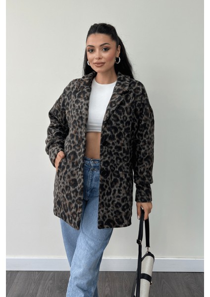 Leopar Desenli Kaşe Kumaş Kaban - Kahverengi fiyatları