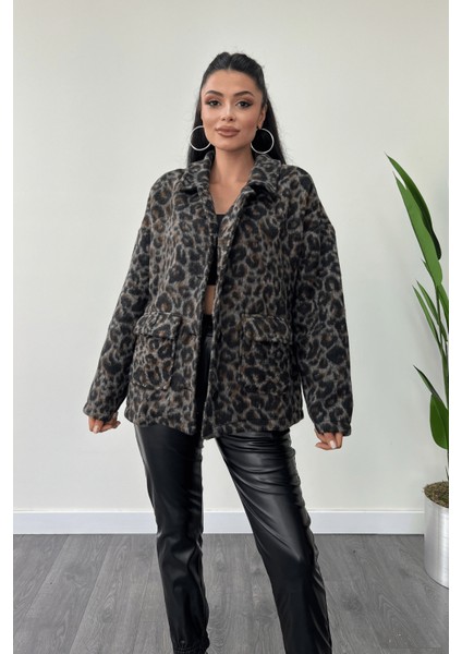 Leopar Desenli Kaşe Kumaş Kaban - Kahverengi fiyatları