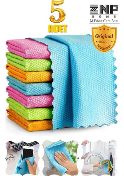 Clean | Microfiber 40x40 cm 5'li Baklava Desen Cam Temizlik Bezi