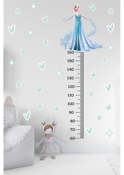 Elsa Frozen Karlar Ülkesi ve Kalp Temalı Boy Ölçer Boy Ölçme Cetveli Çocuk Odası Duvar Sticker