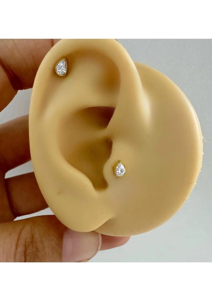 1 Adet G23 Titanium ( Titanyum ) Damla Zirkon Taşlı Tragus Helix Conch Lobe Uyumlu Piercing