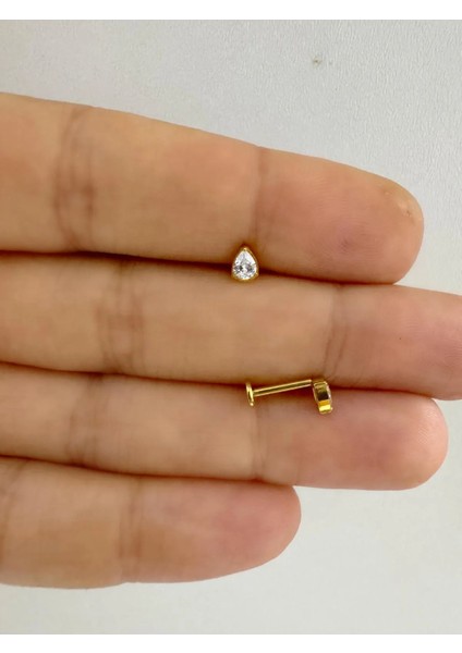 1 Adet G23 Titanium ( Titanyum ) Damla Zirkon Taşlı Tragus Helix Conch Lobe Uyumlu Piercing