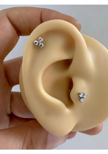 1 Adet G23 Titanium ( Titanyum ) Zirkon Taşlı Tragus Helix Conch Lobe Uyumlu Piercing
