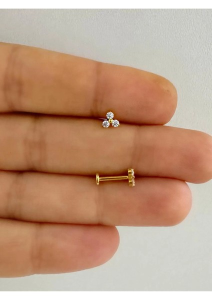 1 Adet G23 Titanium ( Titanyum ) Zirkon Taşlı Tragus Helix Conch Lobe Uyumlu Piercing