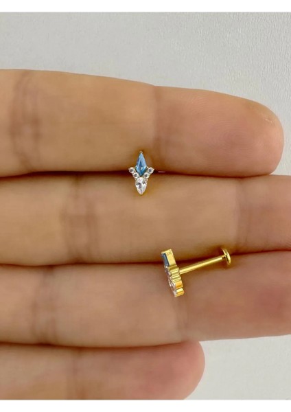1 Adet G23 Titanium ( Titanyum )Mavi Zirkon Taşlı Tragus Helix Conch Lobe Uyumlu Piercing