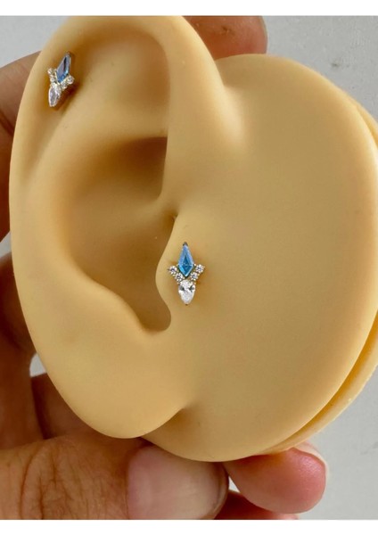 1 Adet G23 Titanium ( Titanyum )Mavi Zirkon Taşlı Tragus Helix Conch Lobe Uyumlu Piercing