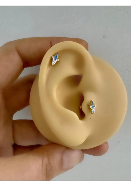1 Adet G23 Titanium ( Titanyum )Mavi Zirkon Taşlı Tragus Helix Conch Lobe Uyumlu Piercing