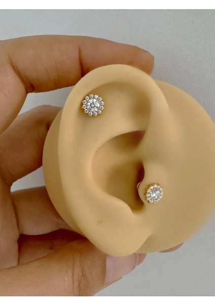1 Adet G23 Titanium ( Titanyum )Çiçek Model Tragus Helix Conch Lobe Uyumlu Piercing