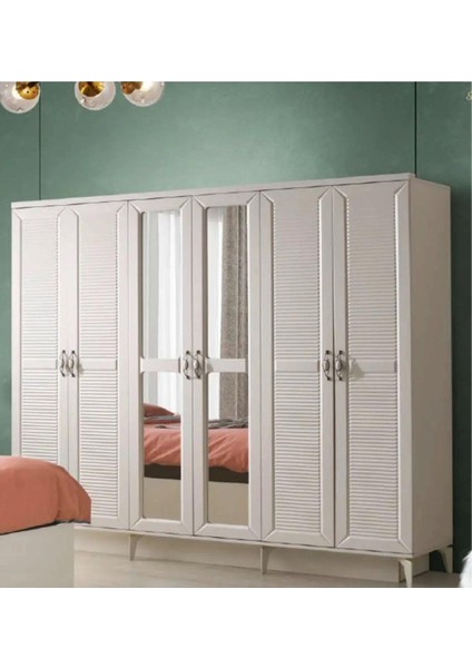 Atina Gardırop-Mdf-Aytaşı-230x58x210cm-6 Kapak-Aynalı Kapak-Ücretsiz Nakliye Ve Montaj