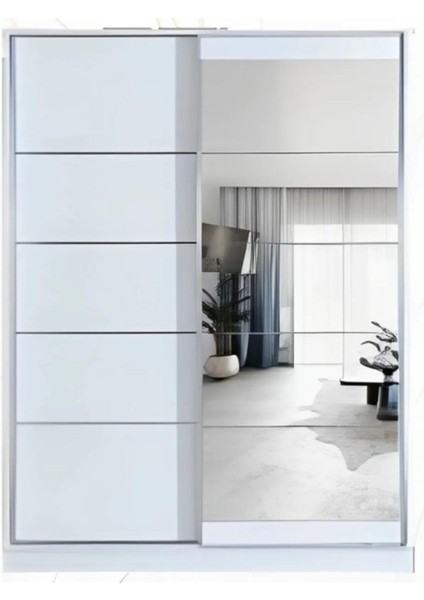 Efes 180 X 59 X 212 Sürgülü Dolap-Beyaz-Aynalı-Ücretsiz Nakliye Montaj