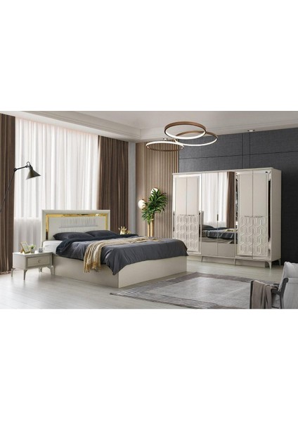Dresden Gardırop-Mdf-Kum BEJI-230X58X210CM-6 Kapak-Aynalı Kapak fırsatları