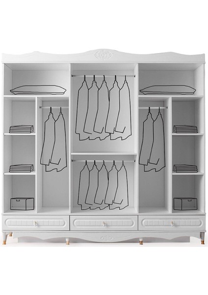 Riga Gardırop-Mdf-Beyaz-240x60x220cm-6 Kapak-Aynalı Kapak-Ücretsiz Nakliye Ve Montaj fiyatları