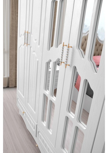 Riga Gardırop-Mdf-Beyaz-240x60x220cm-6 Kapak-Aynalı Kapak-Ücretsiz Nakliye Ve Montaj modelleri