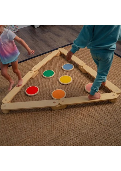 Montessori Ahşap Denge Kirişi, Denge Tahtası, Basamak Taşları, Aktivite Oyuncağı, Çocuk Oyuncak(4 Denge Kirişi+ 4 Denge Taşı)