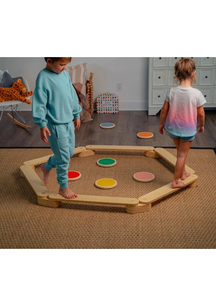 Galery Wood Montessori Ahşap Denge Kirişi, Denge Tahtası, Basamak Taşları, Aktivite Oyuncağı, Çocuk Oyuncak(6 Denge Kirişi+ 6 Denge Taşı)